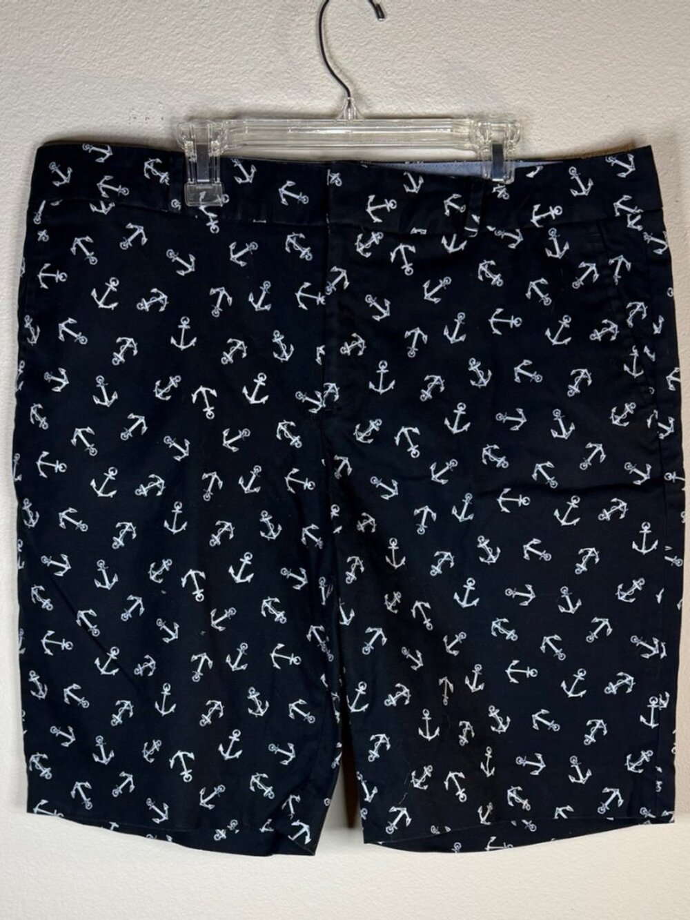 Banana Republic Hampton Fit Navy Anchor Print Bermuda Shorts Women's Size 12 Nau